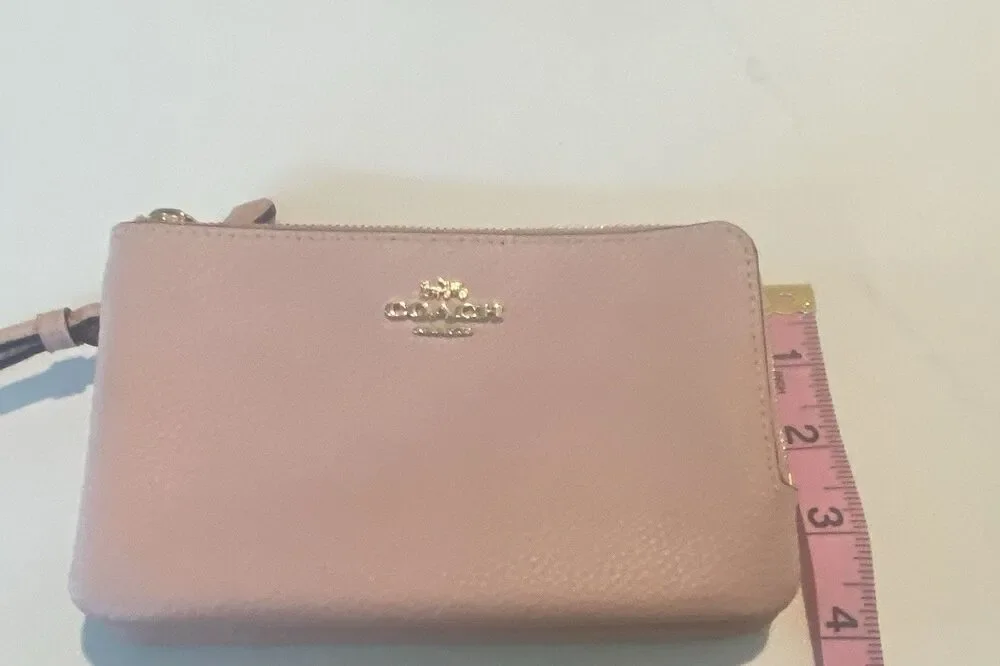 Coach Double Zip Wristlet In Pebble Leather(Blush Pink)